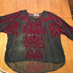GORGEOUS, black sheer & red velvet top, Chico’s, 3